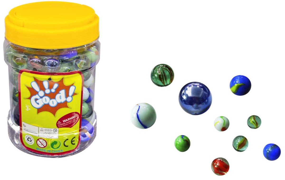 Amuuso godt! glass marbles in jar - marble set with various sizes and colors - including banging - outdoor toys - 3+ years