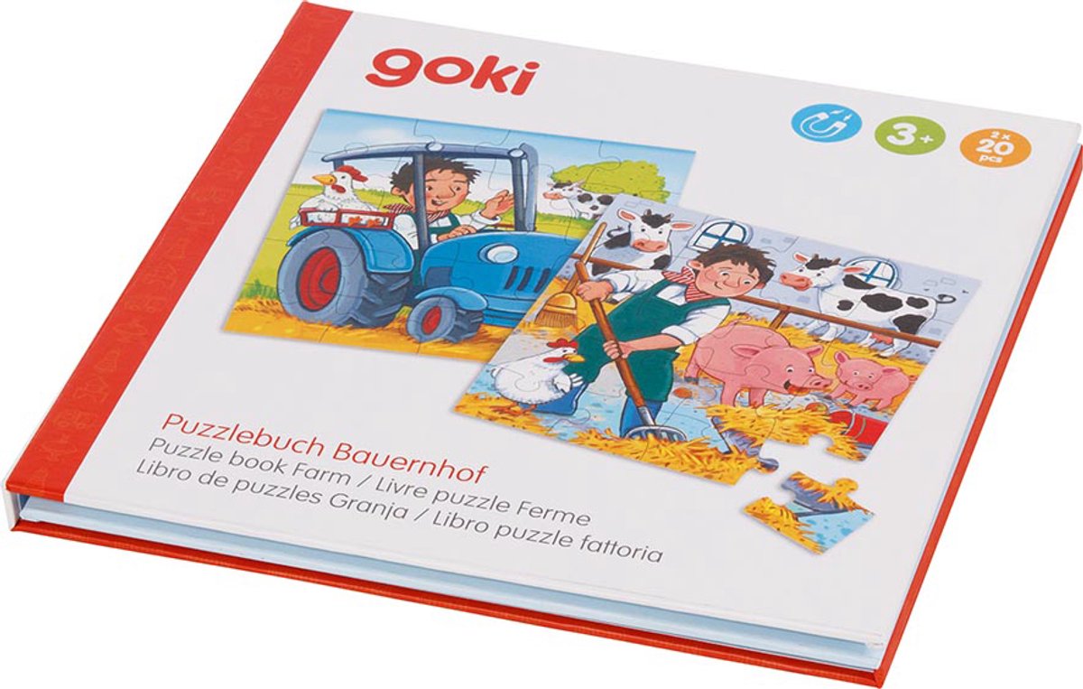 Goki puslespil: gård, magnetisk, 2 puslespil 20 brikker, pap, 3+