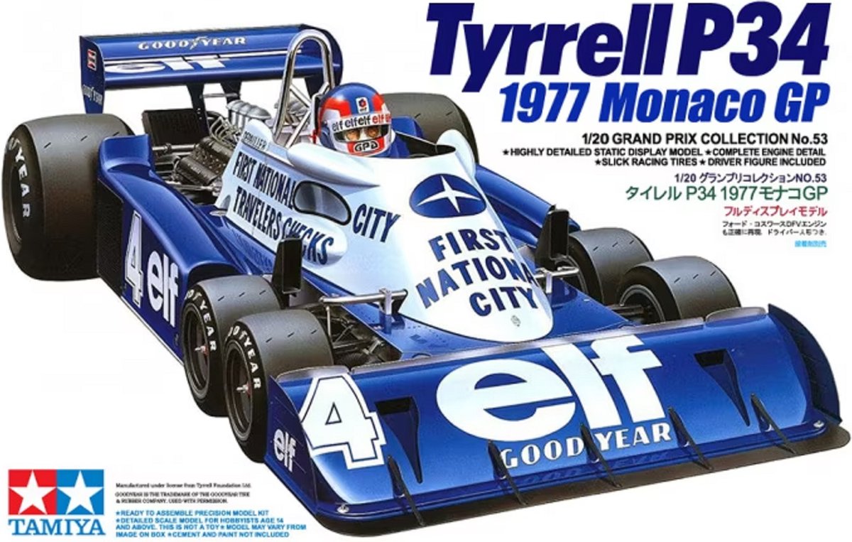 Tamiya modelsæt militærkøretøjer - 20053 tyrrell p34 sekshjulede monaco gp77 plastik - 1:20 - modelfremstilling