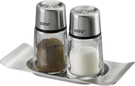 Gefu brunch salt og peber shaker sæt – glas shakers med rustfri stål coaster – tåler opvaskemaskine
