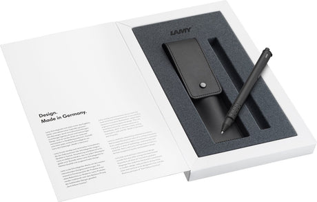 Lamy swift rullepen 330 sæt | rustfrit stål sort | inklusive m 66 b rollerball refill blå | ægte læder taske sort til 2 skriveredskaber
