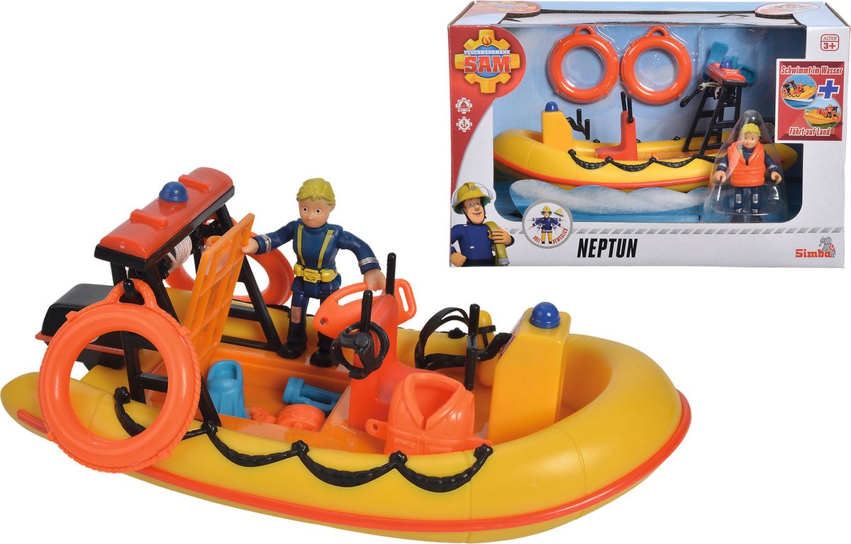 Simba - brandmand sam - neptun, båd inkl. figur - legetøjskøretøj