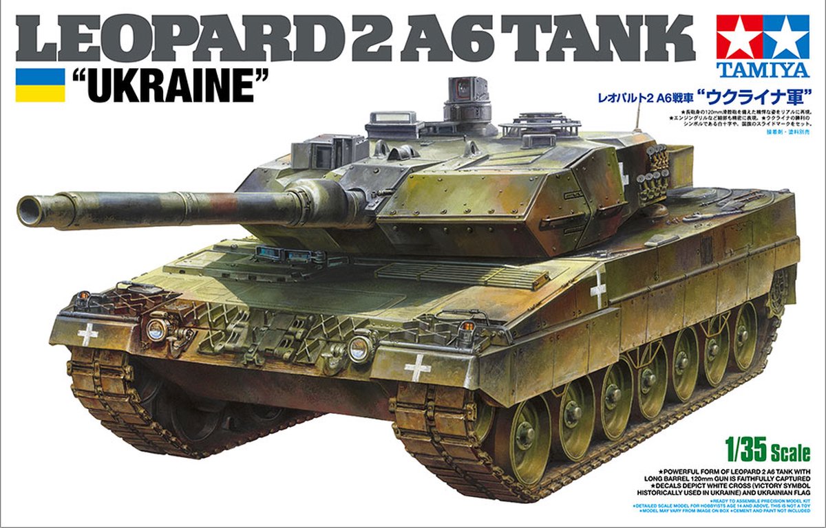 Tamiya modelsæt militærkøretøjer - 25207 leopard 2a6 tank - ukrainsk plastik - 1:35 - modelfremstilling