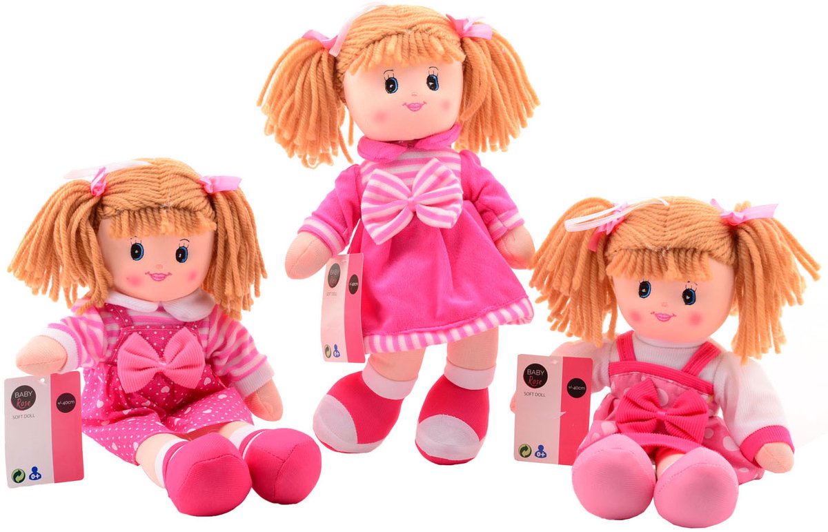 Johntoy blød dukke baby rose 40cm pige - krammedukke legetøj.