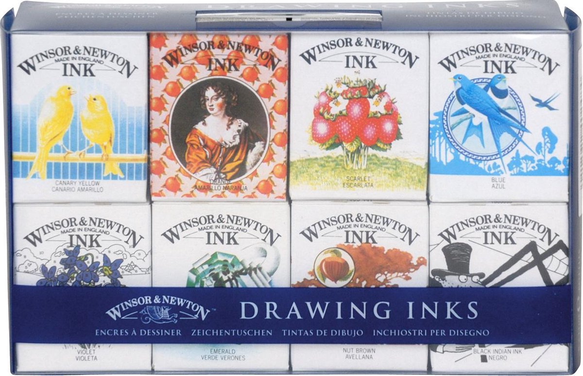 Winsor Newton 1090093 tegneblæksæt – Henry Ink Collection – 8 × 14 ml tegnefarver