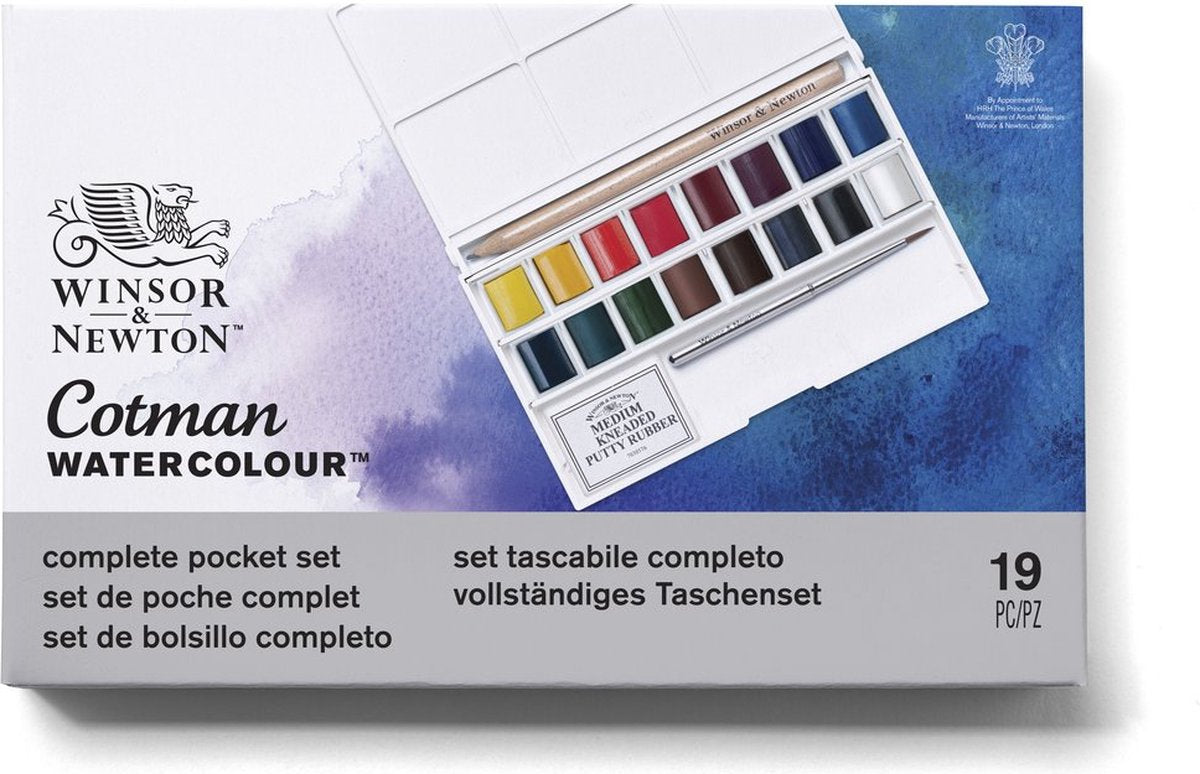 Winsor Newton 0390060 Cotman akvarelfarvesæt – Deluxe Sketcher's Pocket Box – 16 farver akvarel – Kompakt akvarelsæt til rejseskitser