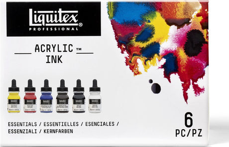 Liquitex 3699314 professionelt akrylblæksæt – essentielle 6×30ml – højpigmenteret, vandafvisende akrylblæk