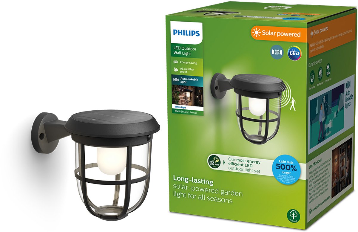 Philips led philips radii solar wandlamp - ultra efficient - draadloos te verbinden met andere radii producten