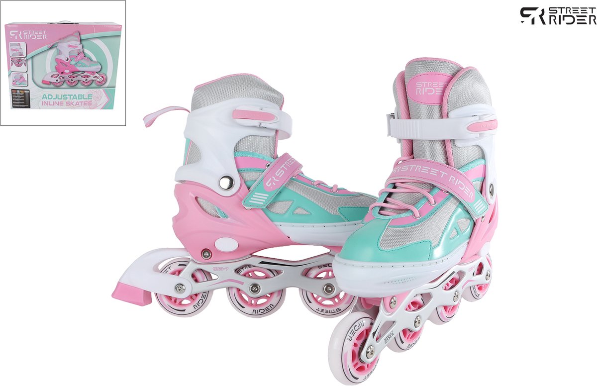 Street rider rulleskøjter pink grøn justerbar, størrelse 29-32