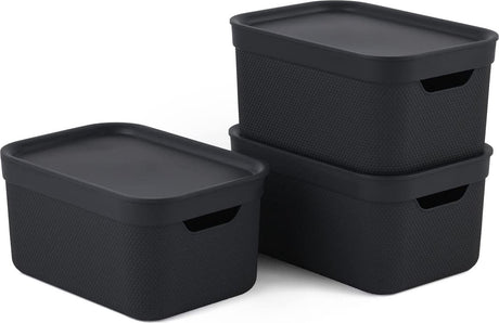 Rotho jive opbevaringsbokse sæt med 3 opbevaringsbokse 5l med låg, plast (pp genbrugt), mørkegrå, 3x5l (26,5 x 18,5 x 13,2 cm)