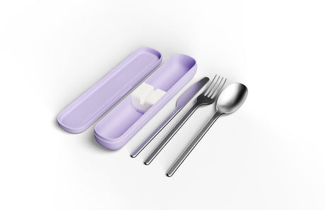 Amuse nello bestekset lavender – premium rvs 18 10 – herbruikbaar – vork, mes lepel – vaatwasserbestendig – duurzaam bestek voor onderweg, werk camping – paars