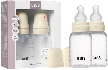 Bibs sutteflaske 150 ml silikone suttepakke 2 stk - anti-kolik, BPA-fri, rund sutte, langsom flow, let vægt og nem at rengøre, velegnet til nyfødte babyer 0+ år - elfenben