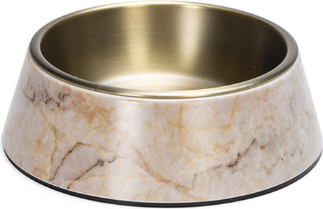 Designed by lotte meis voerbak hond - drinkbak eetbak hond - hondenvoervak - melamine rvs - beige - 350 ml