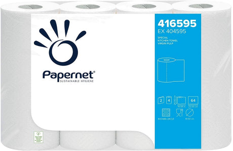 Papernet køkkenrulle | 2-lags | 64 ark | pakke med 4 ruller
