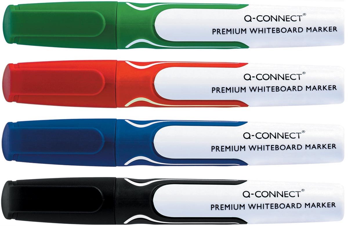 Q-connect premium whiteboardmarkør | runde punkt | sæt med 4 stk i assorterede farver