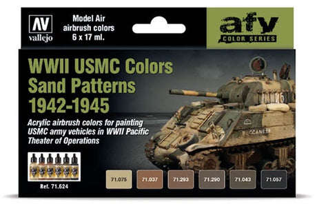 Vallejo hobbymaling akrylmaling - 71624 wwii usmc farver sandmønstre 1942-1945 - akrylsæt malingssæt - 6x 17 ml