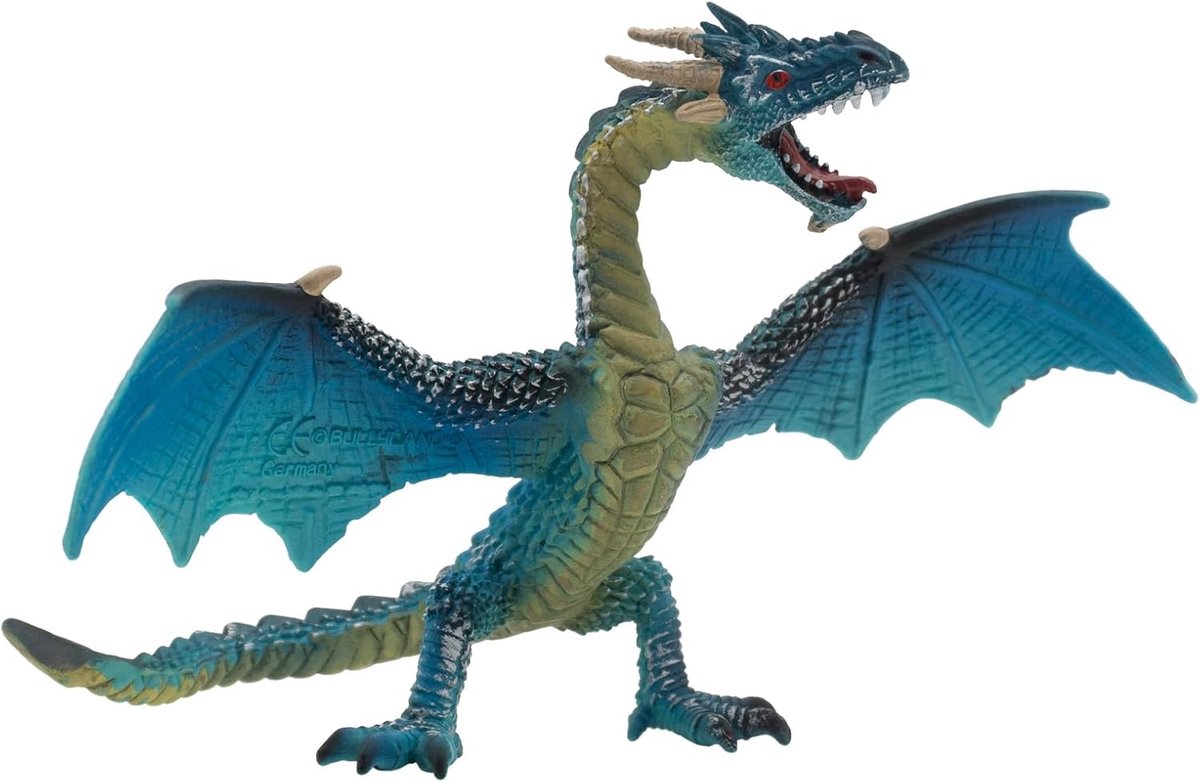 Bullyland 75592 – flyvende turkis drage-spillefigur – ca. 10,3 cm – naturtro og detaljeret design – ideel som fantasifigur, dekoration eller lille gave til børn fra 3 år og opefter.