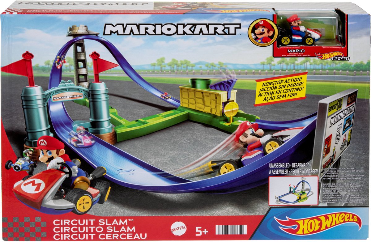 Hot Wheels Mario Kart Slam Circuit - Racerbane med Super Mario Bros-figur