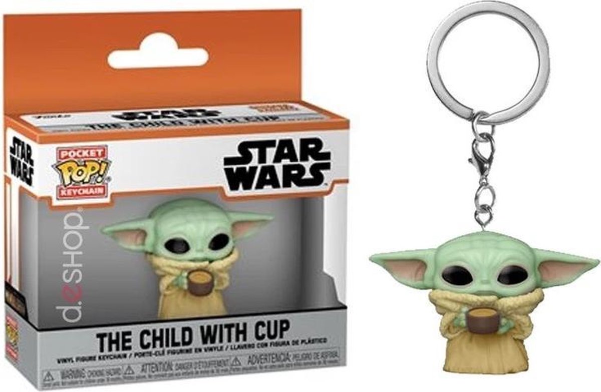 Vare lomme pop! nøglering: star wars the mandalorian - barnet med kop funko