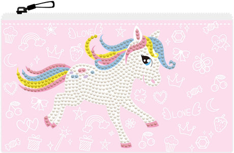Diamond dotz® diamond dotz penalhus med lynlås - pony boltre sig - kreativt håndværkssæt.