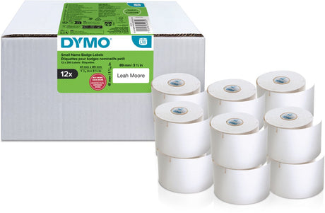Dymo originale labelwriter små navneskilte | 41 mm x 89 mm | selvklæbende | 12 med 300 etiketter hver (3.600 selvklæbende etiketter) | til etiketskriveren etiketprintere | lavet i europa