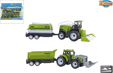 2-play traktor og mejetærsker med 2 trailere frihjul 24cm