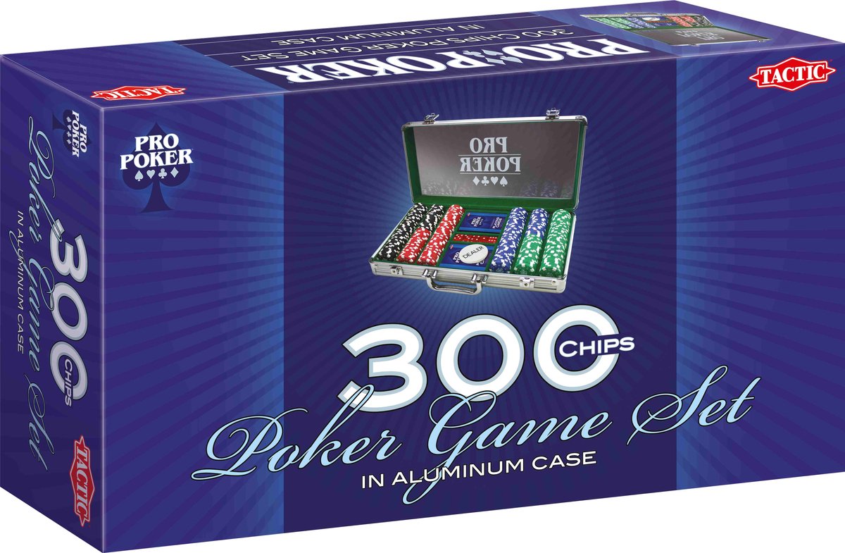 Tactic pro pokersæt - pokersæt - luksus etui i aluminium - 300 chips á 11,5 gram - inklusive kort, terninger og dealerknap - fra 14 år