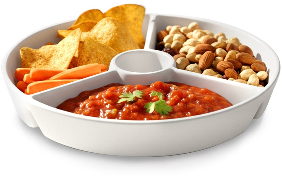 Excellent houseware - porseleinen snackbord - 19 cm - wit - delen
