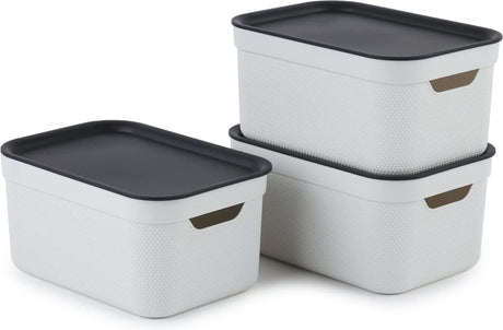 Rotho jive opbevaringsbokse sæt med 3 opbevaringsbokse 5 l med låg, plast (pp genbrugt), hvid antracit, 3 x 5 l (26,5 x 18,5 x 13,2 cm
