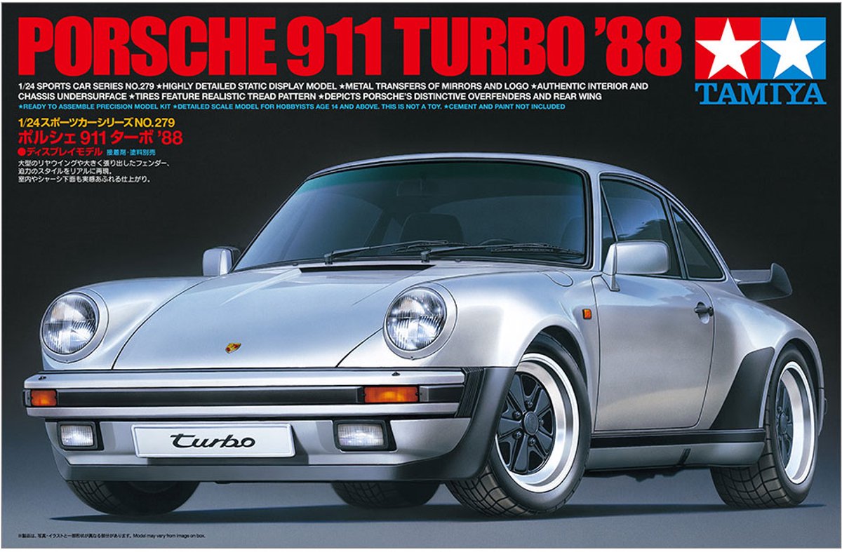 Tamiya modelsæt bil - 24279 porsche turbo 1988 roadversion plastic - 1:24 - modelfremstilling