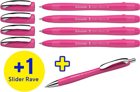 Schneider skriveredskaber schneider kuglepen - slider memo + rave - æske med 4 + 1 gratis - s-150265