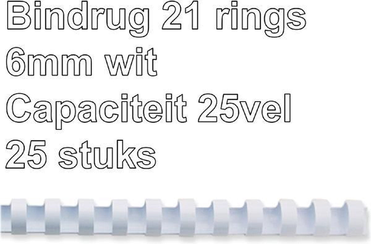 Fellowes plastik indbindingsryg - 6 mm - 21 ringe - a4 - hvid