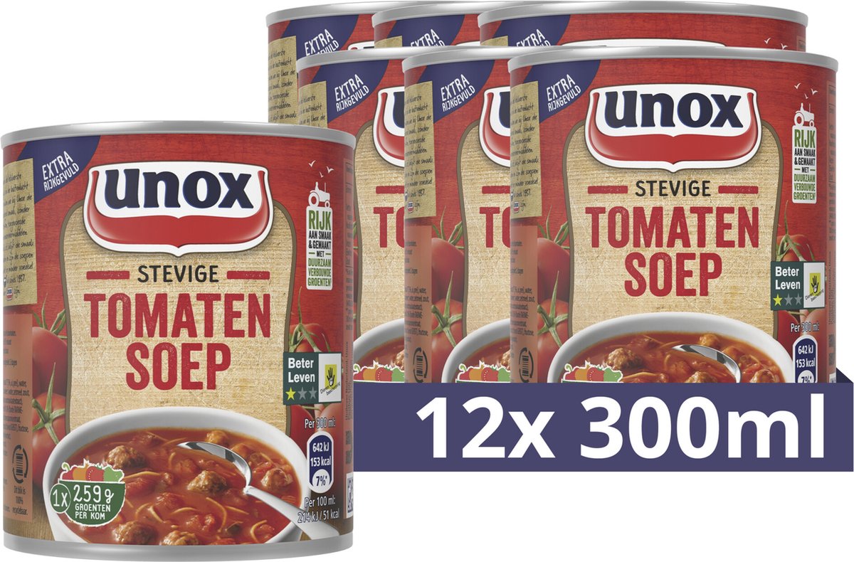 Unox-suppe på dåse - fyldig tomatsuppe - klar på et øjeblik og god til mere end 1 skål suppe - 12 x 300 ml