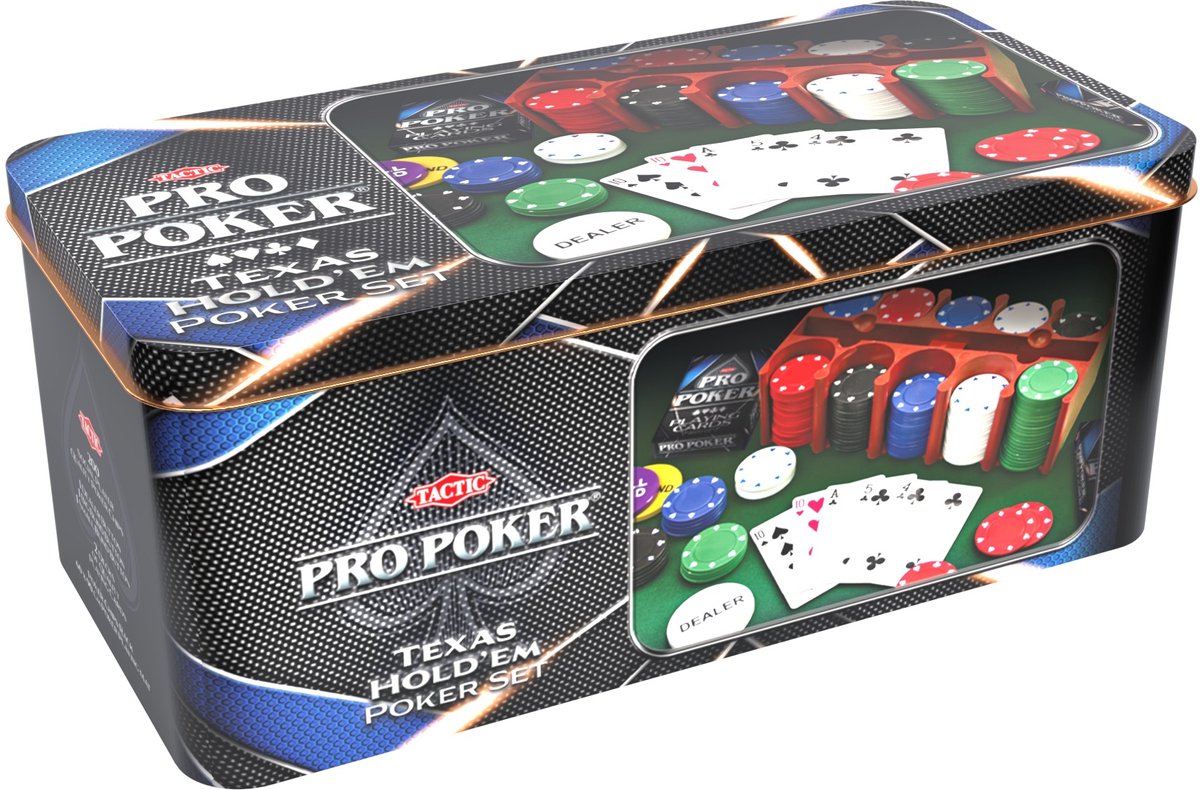 Tactic pro poker texas hold'em sæt – pokersæt – luksus etui i aluminium – 200 jetoner á 11,5 gram – inklusive kort, terninger og dealerknap – fra 14 år