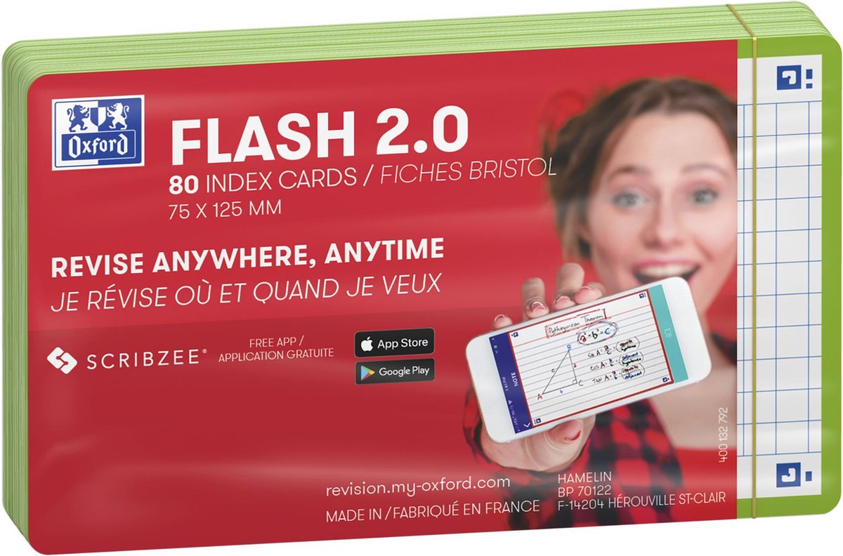 Oxford flash 2.0 - flashcards - ternet 5mm - a7 - grøn kant - 80 stk.