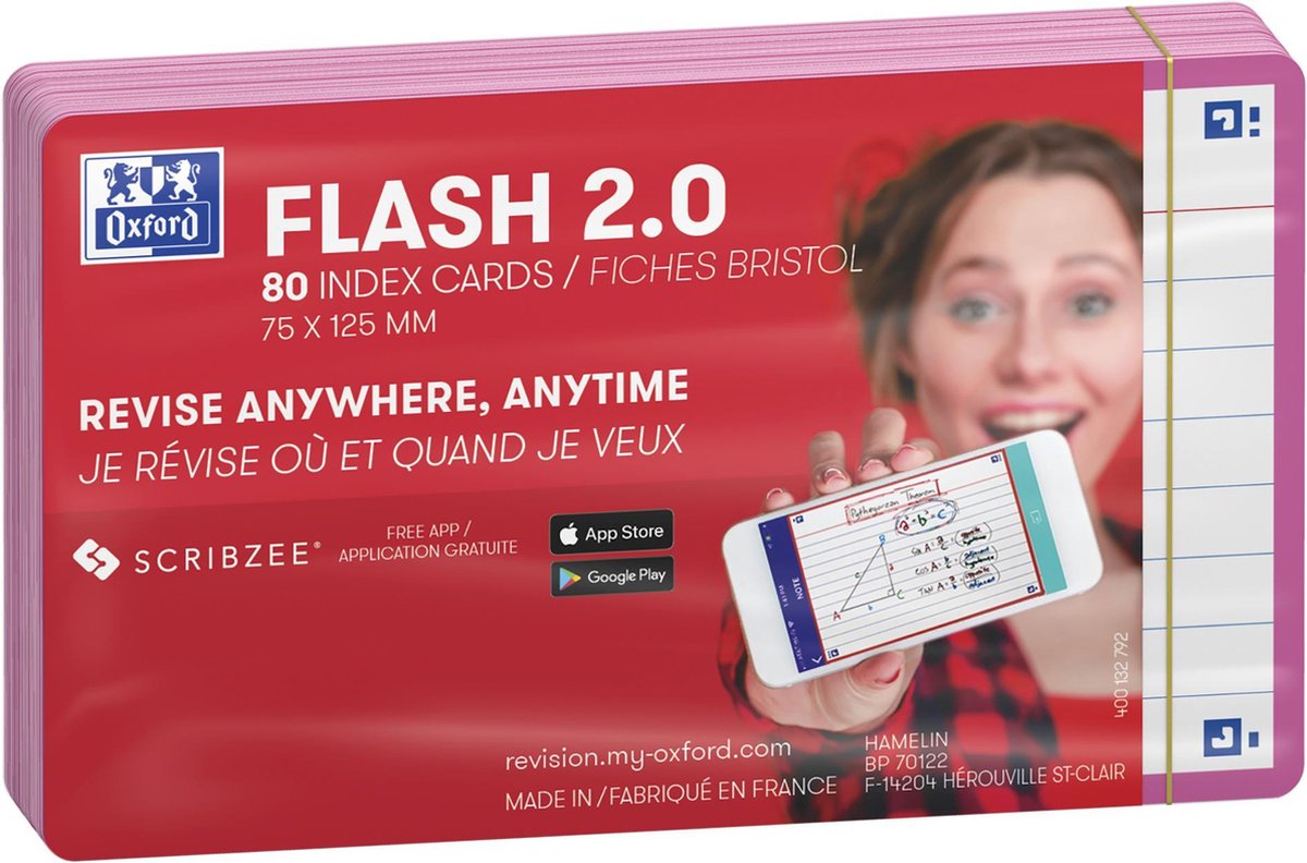 Oxford flash 2.0 - flashcards - lined - a7 - fuchsia kant - 80 stk.