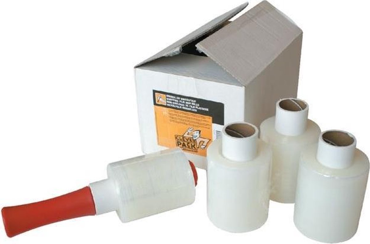 Cleverpack wikkelfolie 100mmx250m 17mu - 6 rollen + afroller - transparant
