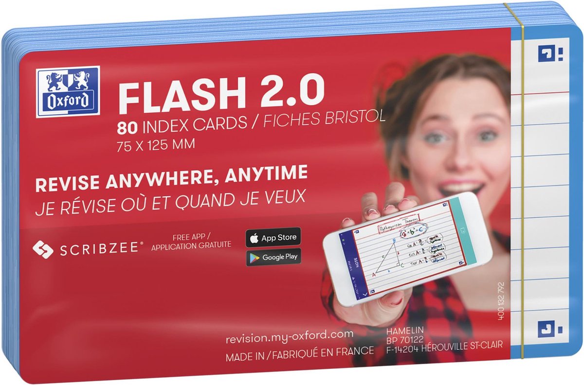 Oxford flash 2.0 - flashcards - lined - a7 - turkis kant - 80 stk.