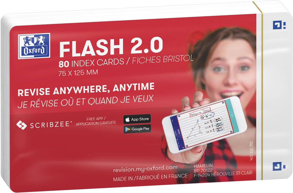 Oxford flash 2.0 - flashcards - blank - a7 - hvid - 80 stk
