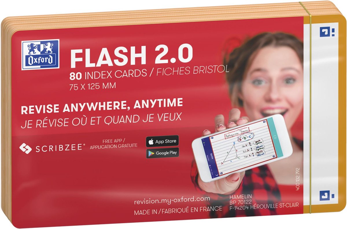 Oxford flash 2.0 - flashcards - blank - a7 - orange kant - 80 stk