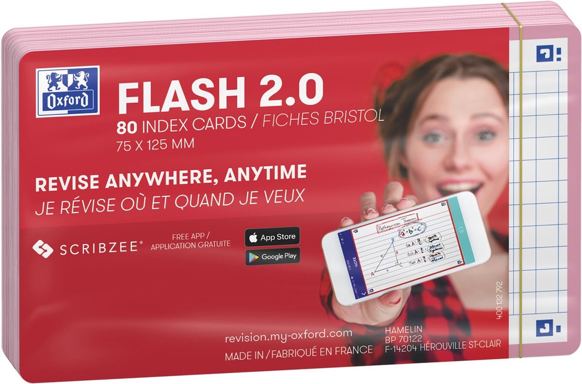 Oxford flash 2.0 - flashcards - ternet 5mm - a7 - pink kant - 80 stk.