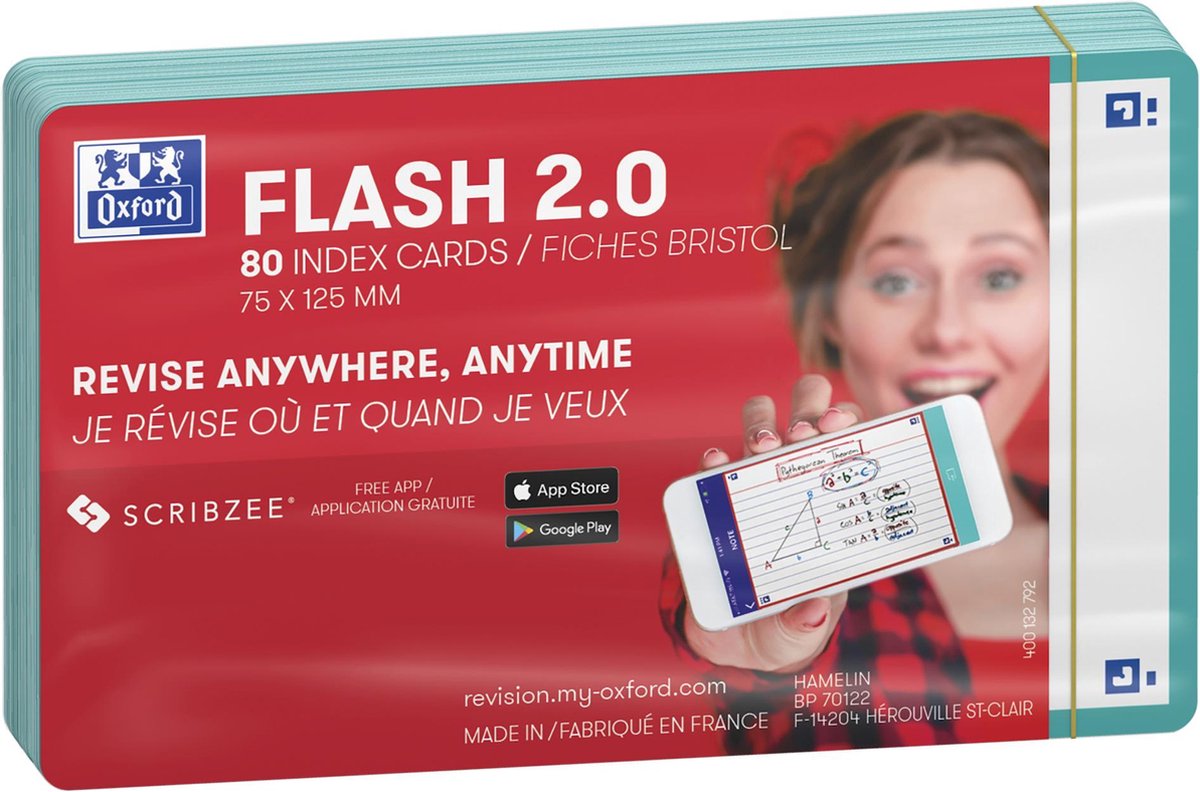 Oxford flash 2.0 - flashcards - blank - a7 - mintgrøn kant - 80 stk.