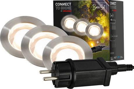 Briloner connect to shine - LED jordspot til udendørs - sæt af 3 - startsæt til havebelysning - varmt hvidt lys - ip67 - ø4,5x6,6 cm