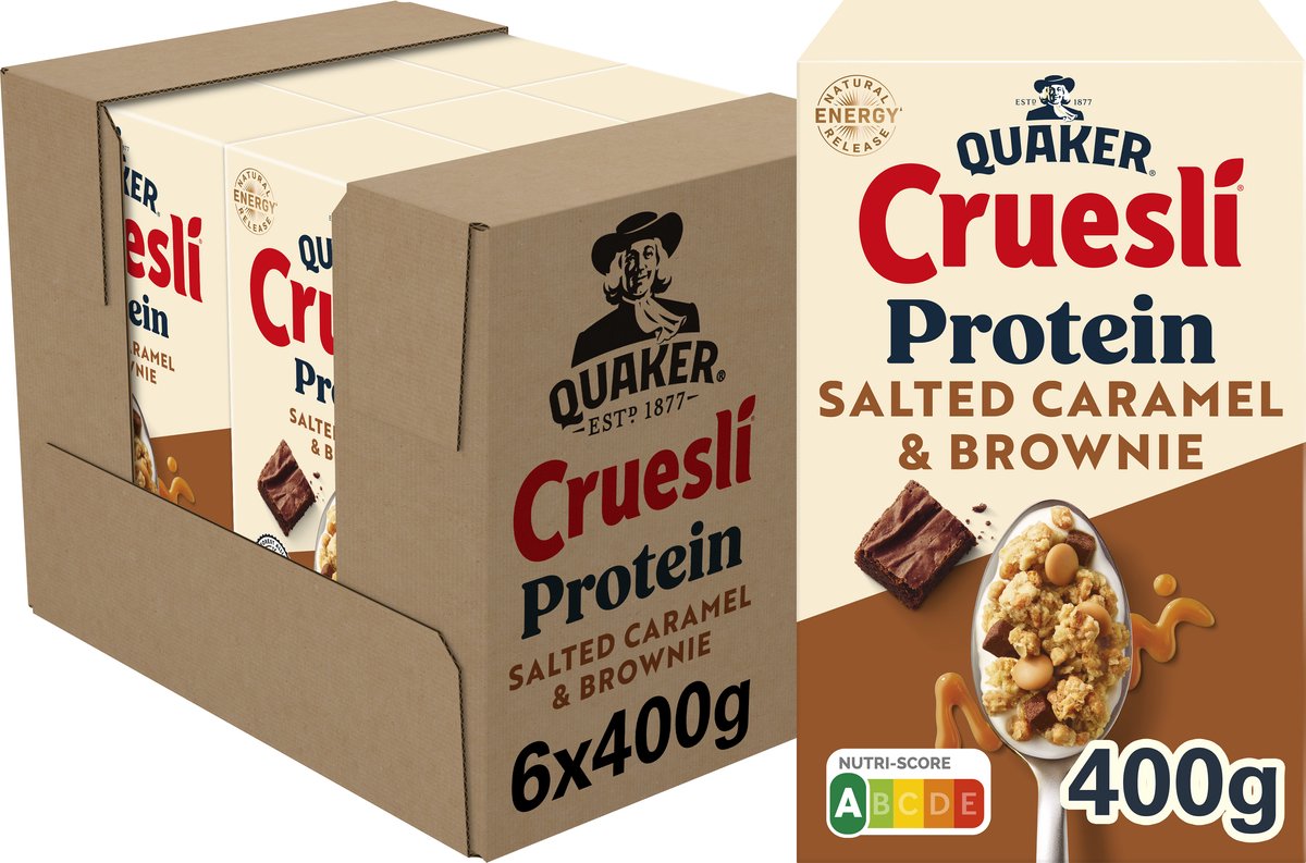 Quaker cruesli protein saltet karamel brownie 6 x 400 gr