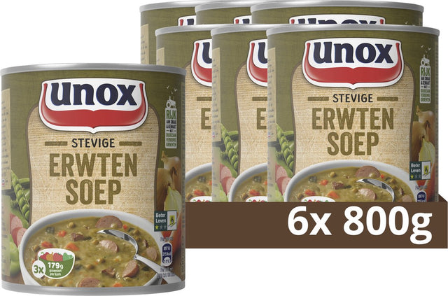 Unox suppe på dåse - solid ærtesuppe - klar på et øjeblik og god til mere end 3 skåle suppe - 6 x 800 ml