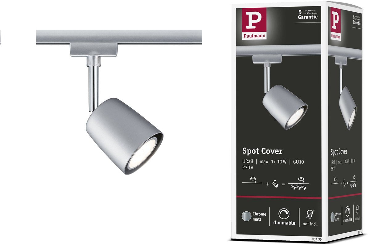 Paulmann urail-skinne spotafdækning løs plet gu10 max. 10w dæmpbar 230v krom mat, krom