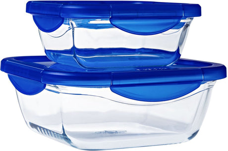Pyrex - cook go skål firkantet med låg sæt af 2 stykker - borosilikatglas - gennemsigtig -