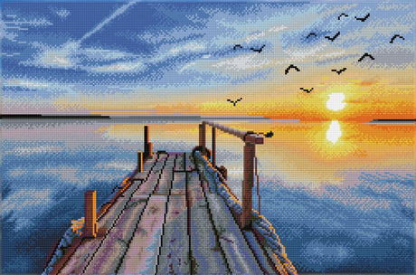Diamond dotz® diamantmaleri voksne - runde sten - fuld pakke - hobby - - dd12.051 - landskab - solnedgang ved kajen 71 x 47 cm