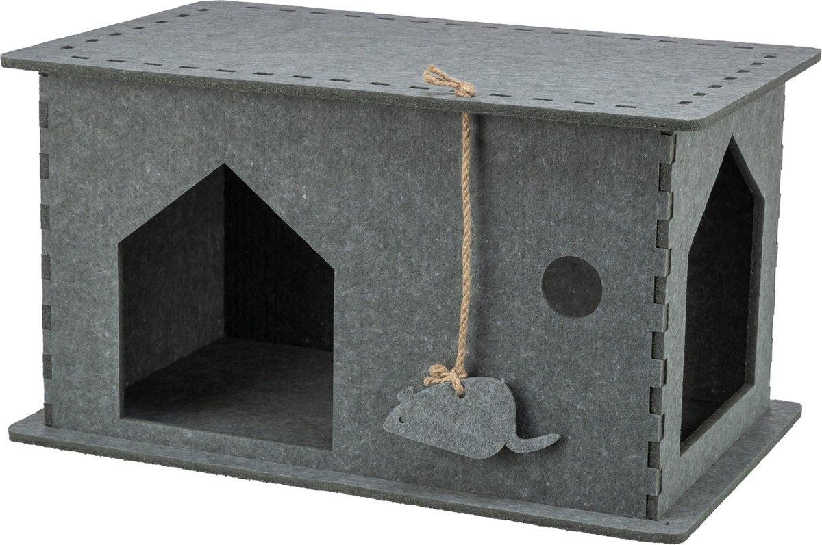 Trixie - kattekurv - hus lene - filt - grå - 54x30x35 cm