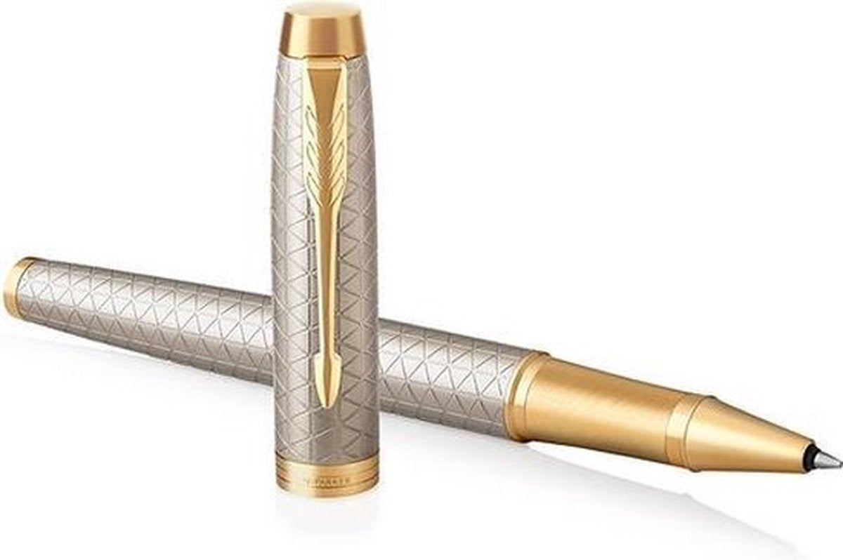 Parker im rullekuglepen | premium varmt sølv | fin nib | sort blæk | gaveemballage